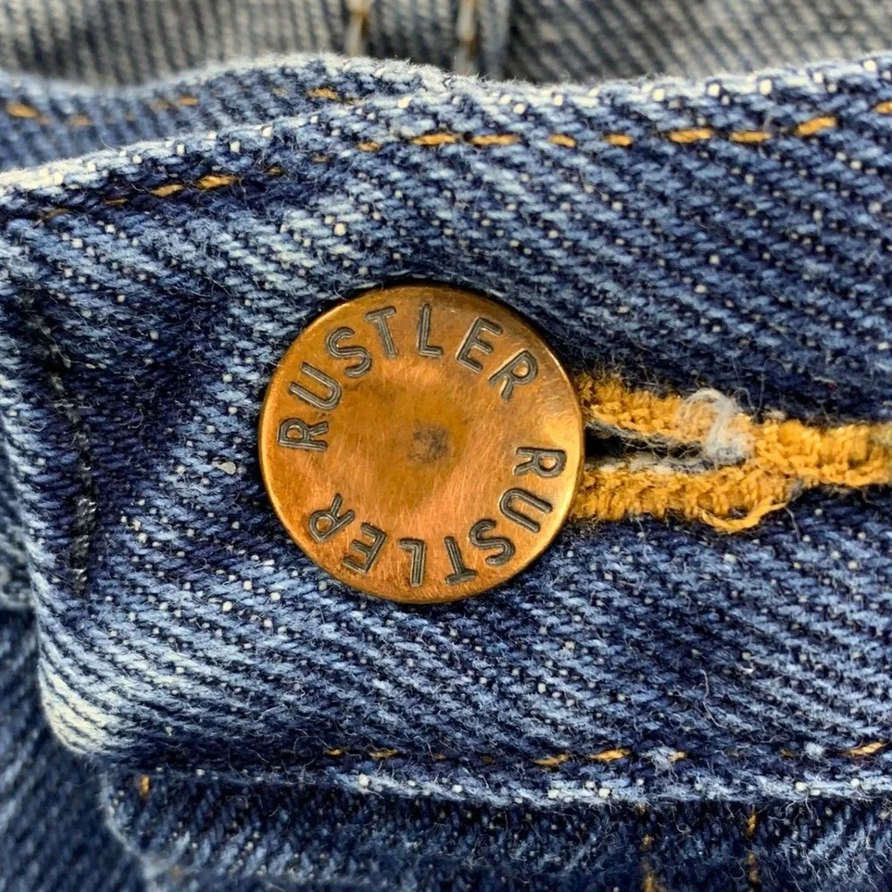 VTG Rustler Jeans Straight Mens 38x32 Blue Faded Distressed Denim‎ Retro Work